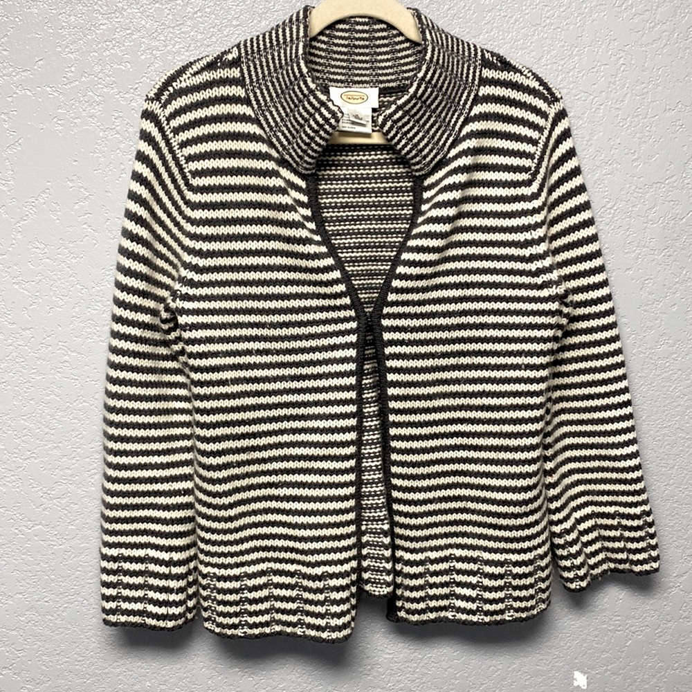 Talbots Sz Medium Grey White Open Front Wool Cardigan Sweater Angora Rabbit Hair